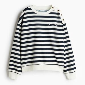 H&M Navy and White Striped Text Motif Sweatshirt size Medium BNWOT